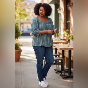 LC Lauren Conrad Sage and silver thread peasant shirt XL